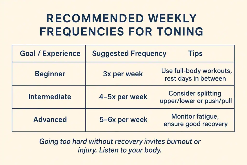 Graphic to show how often you should do exercise to help with toning Basingstoke 