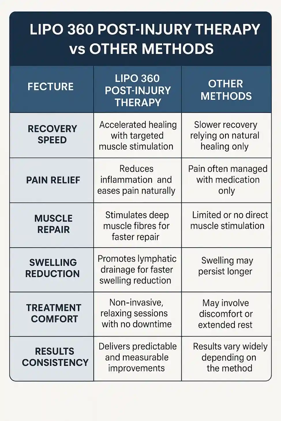Comparison of Lipo 360 Basingstoke  Post-Injury Therapy vs Other Methods