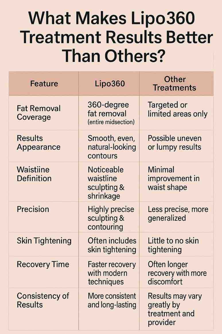 comparison table for Lipo360 Results Basingstoke  vs Others
