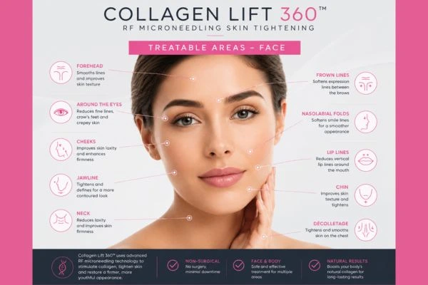 Collagen Lift 360 Basingstoke  to show areas of the face